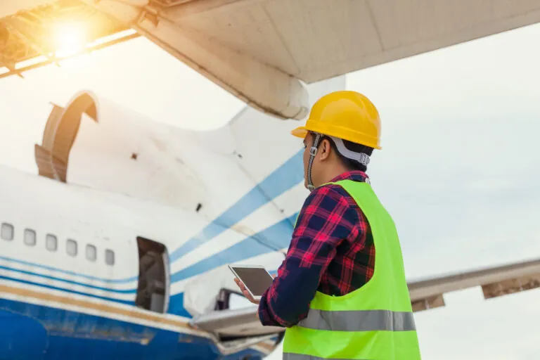 engineers are checking the repair aircraft,concept maintenance of aircraft.