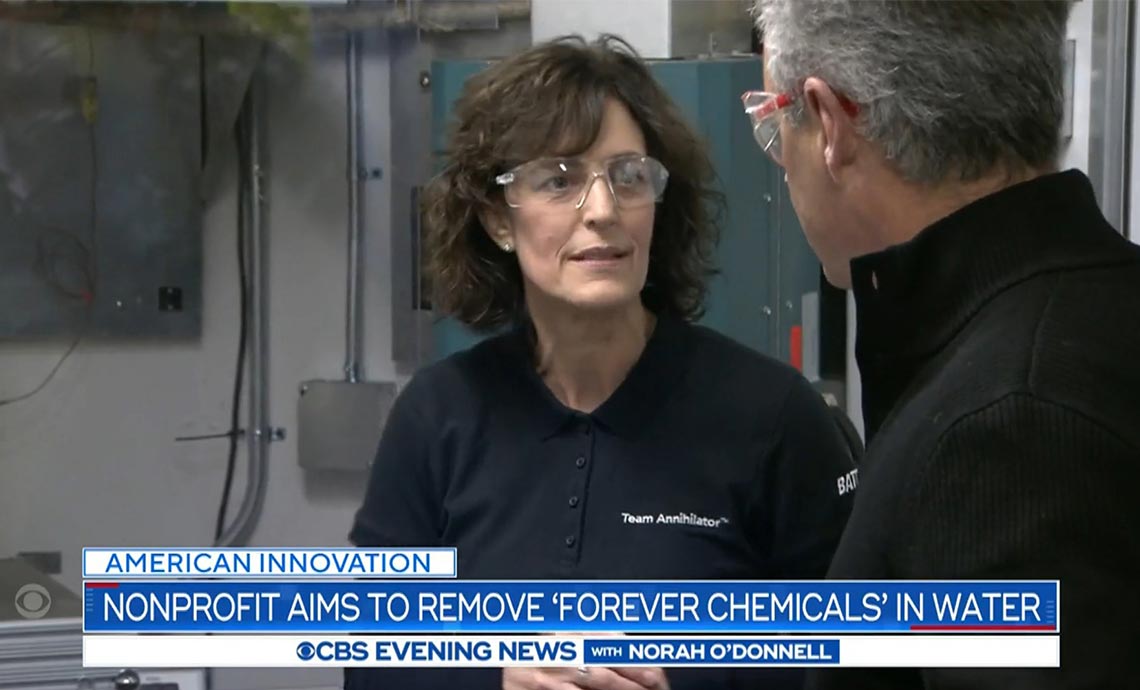 Photo: Battelle PFAS Program Manager Amy Dindal speaking about the PFAS Annihilator on CBS News