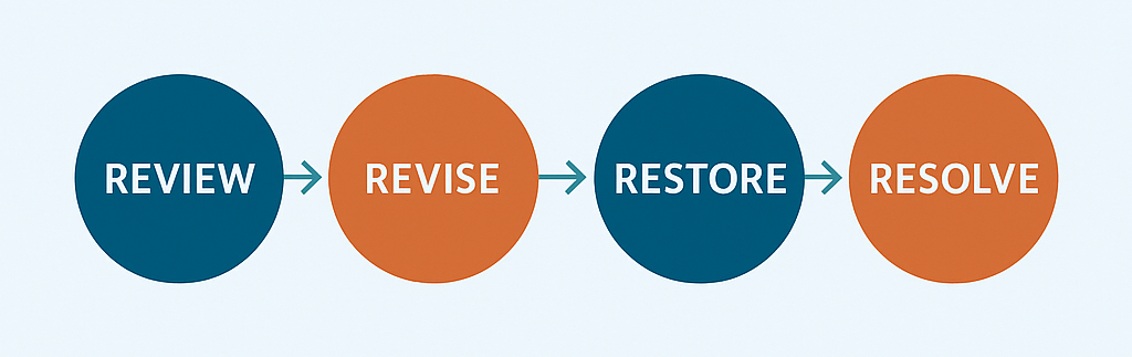 review revise restore resolve graphic